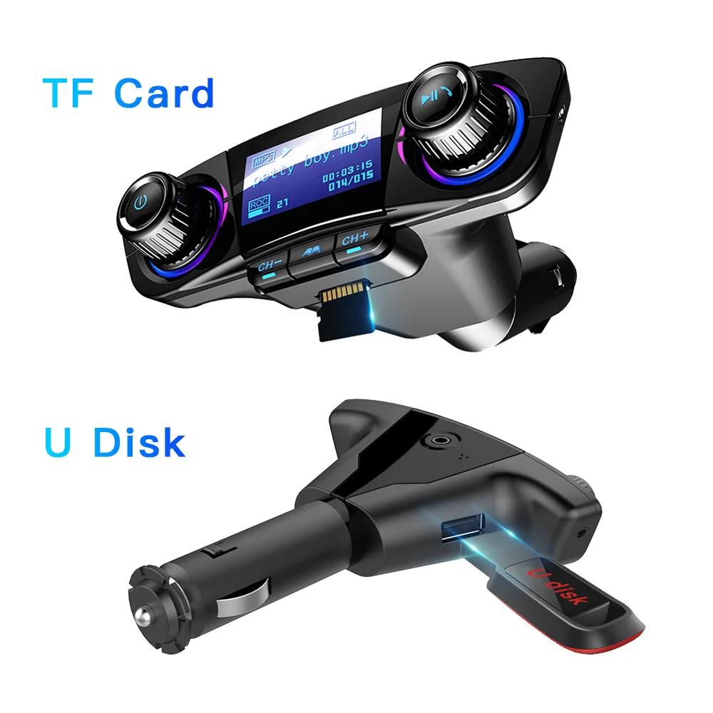 Car Handsfree Wireless Bluetooth Kit FM Transmitter LED Audio MP3 Player Dual USB Charger FM TF Aux in Modulator Car Accessories