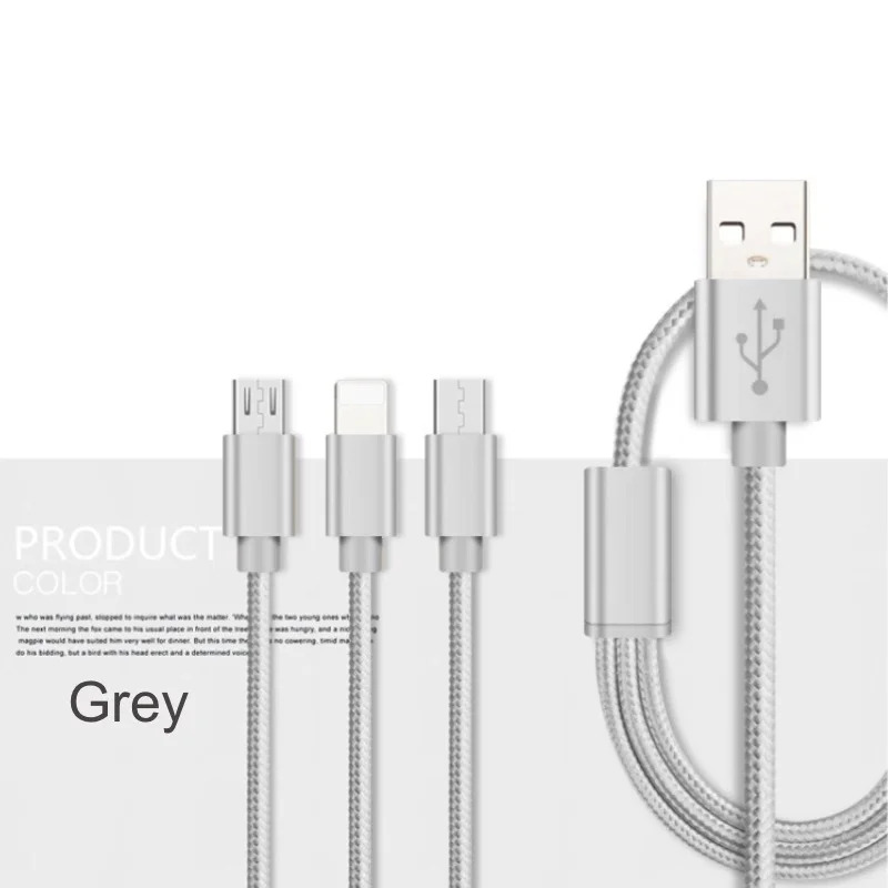 3 в 1 нейлоновый USB кабель 1,2 м usb шнур для зарядки 2A быстрое зарядное устройство для мобильного телефона зарядный кабель для iPhone samsung huawei Xiaomi