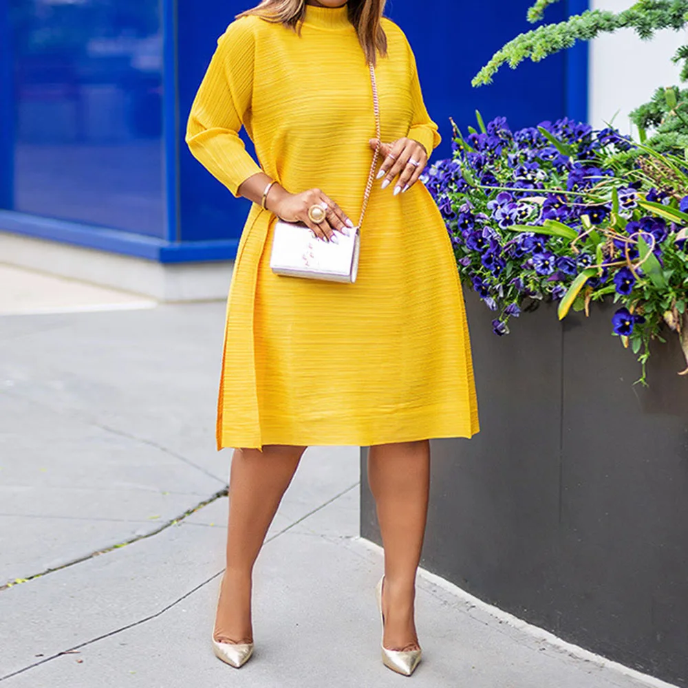 Африканская уличная одежда желтое платье трапециевидной формы с воротником