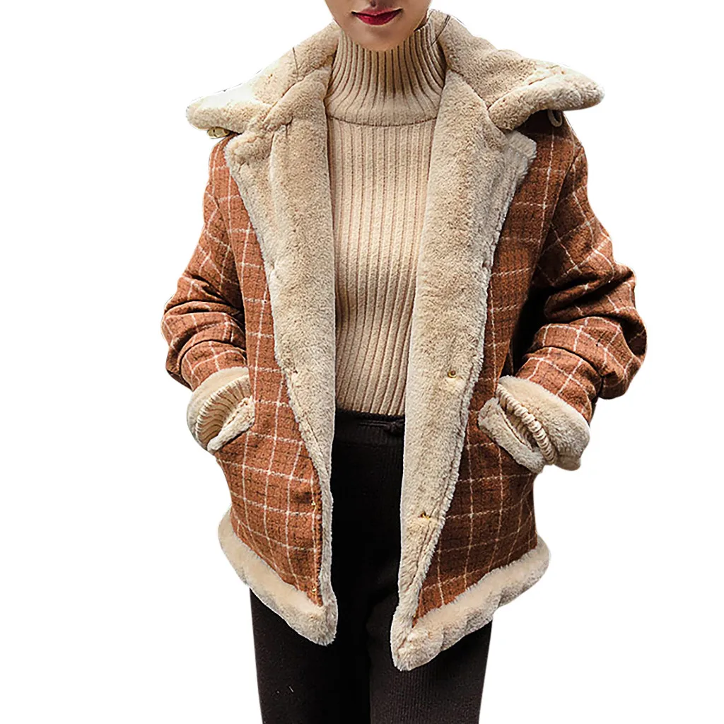 Зимнее женское пальто manteau femme hiver, верхняя одежда в клетку, пэтчворк, утепленное пальто, плюшевая куртка, пальто abrigos mujer invierno