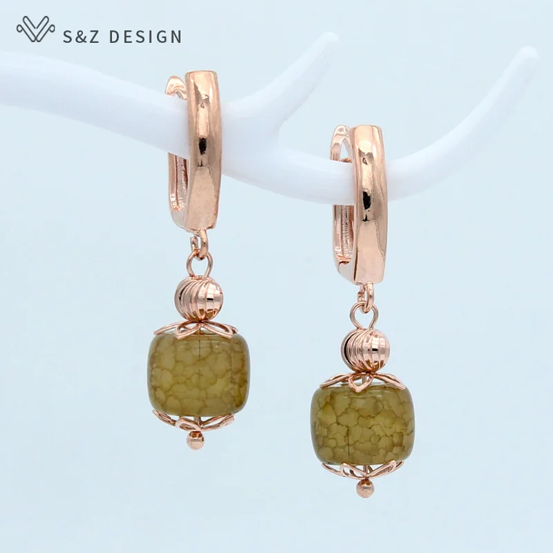 

S&Z Fashion Chinese style Dangle Earrings Hook 585 Rose Gold Temperament Anti-allergy Eardrop For Women Girls Party Jewelry Gift