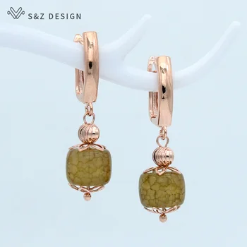 

S&Z Fashion Chinese style Dangle Earrings Hook 585 Rose Gold Temperament Anti-allergy Eardrop For Women Girls Party Jewelry Gift