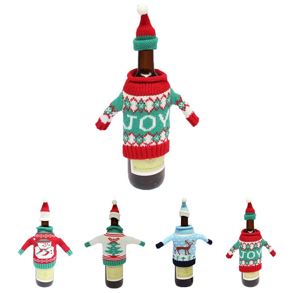 Christmas Deer Style Knitting Wool Red Wine Glass Champagne Bottle Covers Bag | Дом и сад