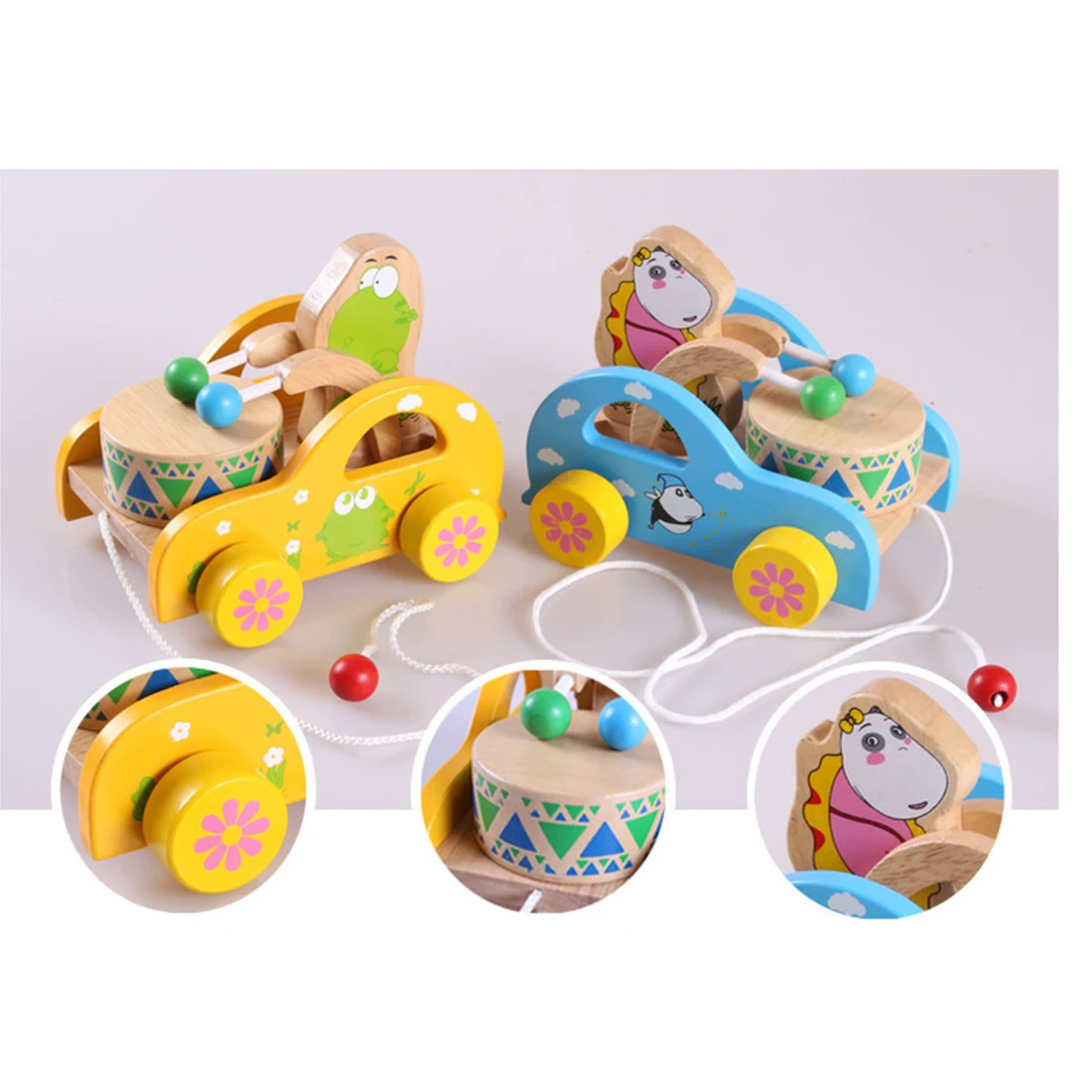 Детская деревянная игрушка с барабаном, игрушечная игрушка, музыкальный инструмент-мультяшный медведь, Рождественский подарок