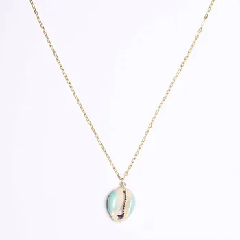 

Boho stainless steel necklace natural blue shell pendant ladies fashion jewelry charm multilayer necklace 2019 non-fading chain
