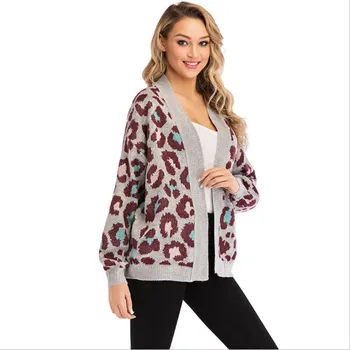 

Sweater Coats Women's Clothes 2019 New spring loose lazy network Red Leopard pattern sweater