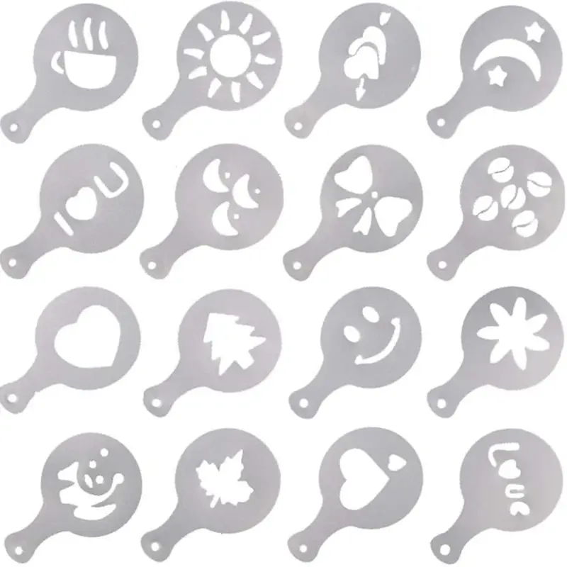 

Various Themes 16pcs Coffee Stencils, Frosted Transparent Coffee Decorating Template Art Stencils For Latte Cappuccino Coffee Fo