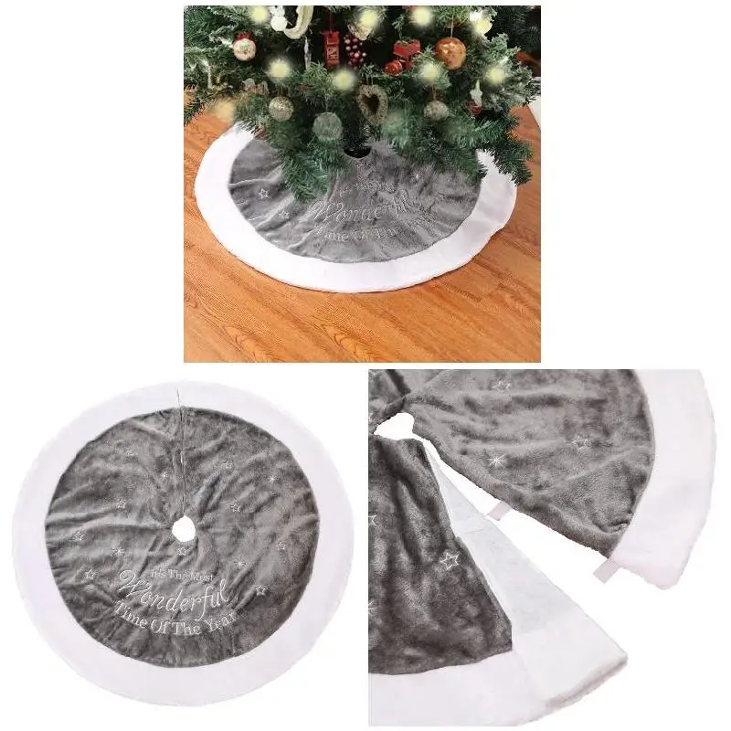 90cm Wool Christmas Tree Embroidered Skirt Short Velvet Carpet Mat Christmas Tree Foot Cover PAK55