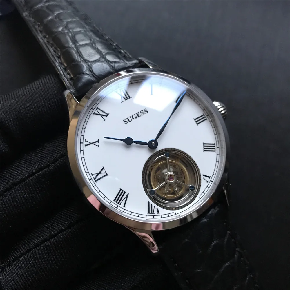 Классические коаксиальные Мужские механические часы с турбийоном, настоящие ST8230, Мужские t часы, часы из крокодиловой кожи, сапфировые часы с турбийоном - Цвет: White Black