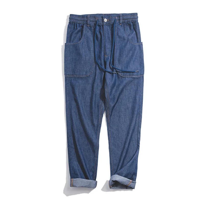 Denim Blue Maden Для Мужчин's Винтаж узкие Стрейчевые джинсы Ранняя осень хлопок дубильные вещества дудочки прямые штаны - Цвет: Denim Blue