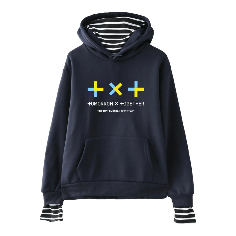 KPOP TXT Tomorrow X Together мужские и женские трендовые поддельные двухсекционные свободные худи Прямая поставка - Цвет: navyblue2