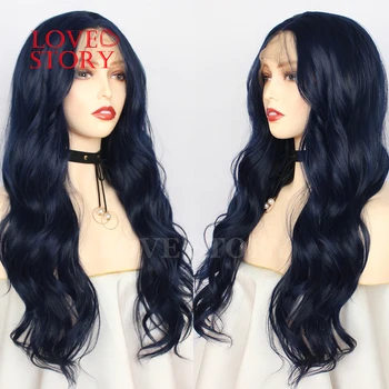 

Lovestory Dark Blue Synthetic Hair Lace Wig Loose Wave Middle Part Glueless Synthetic Lace Front Wigs