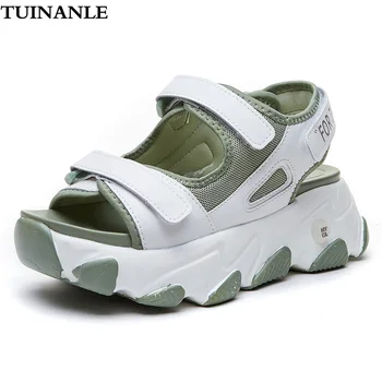 

TUINANLE Gladiator Sandals Women Leisure Hook & Loop Green Women Shoes 5cm Chunky Sandals Ladies Summer Sandalias Mujer 2020