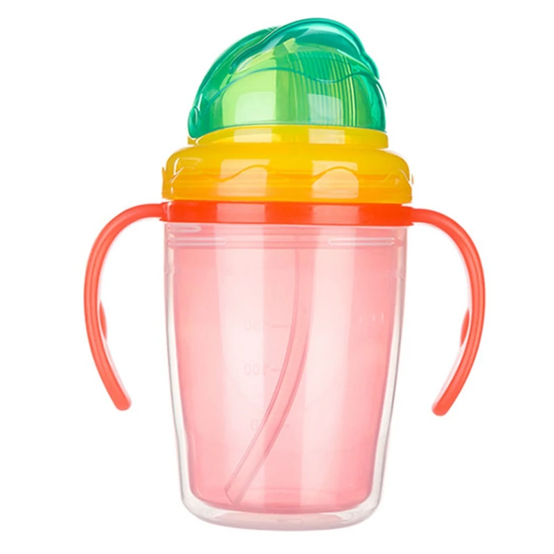 230 мл малыш корма Water Bottle Training милые детские узнать подача воды соломы бутылка с ручкой ребенку пить бутылки младенца - Цвет: RD