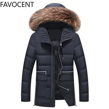 Новая зимняя мужская куртка с большим воротником из натурального меха, куртка с капюшоном на утином пуху, толстый пуховик, мужское теплое пальто, Повседневная Длинная мужская куртка