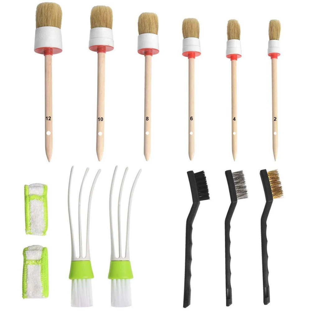 11pcs Auto SUV Detaillering Wiel Houten Handvat Borstels voor Car Cleaning Dash Trim Zetels Handy Wasbare Brush Moto Tool | Автомобили и