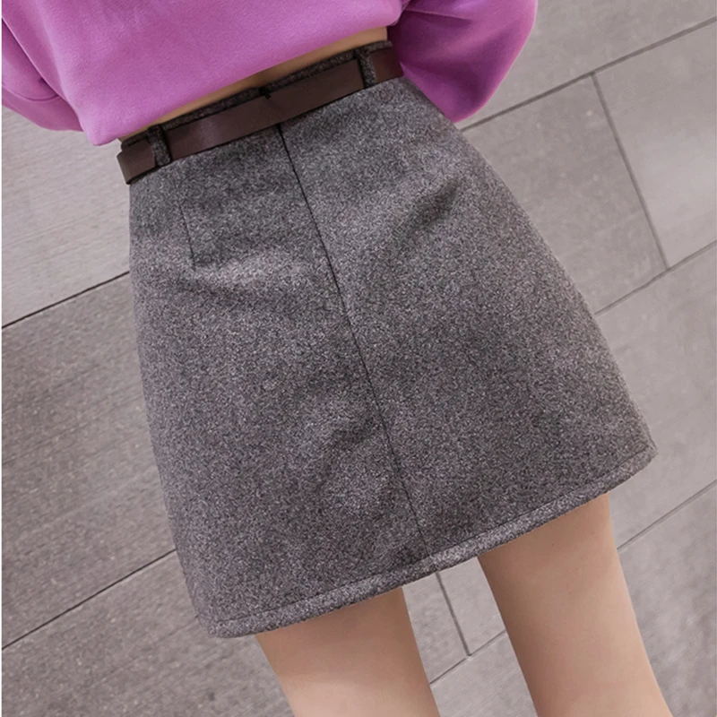 Флисовая женская шерстяная юбка-карандаш с поясом, косой карман, высокая талия размера плюс, Теплая юбка, Осень-зима, Офисная Женская одежда