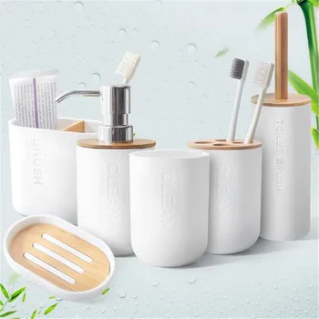 

Bathroom Accessories Toilet Brush Soap Dish Dispenser Bamboo Toothbrush Holder