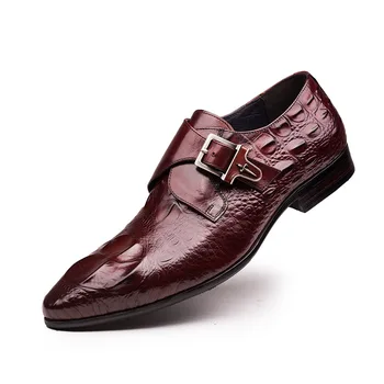 

Men's Leather Shoes Buckle Formal Wear Leather Shoes Work Wear Embossed Crocodile Pattern Cowhide Shoes Cowhide Wedding Shoes