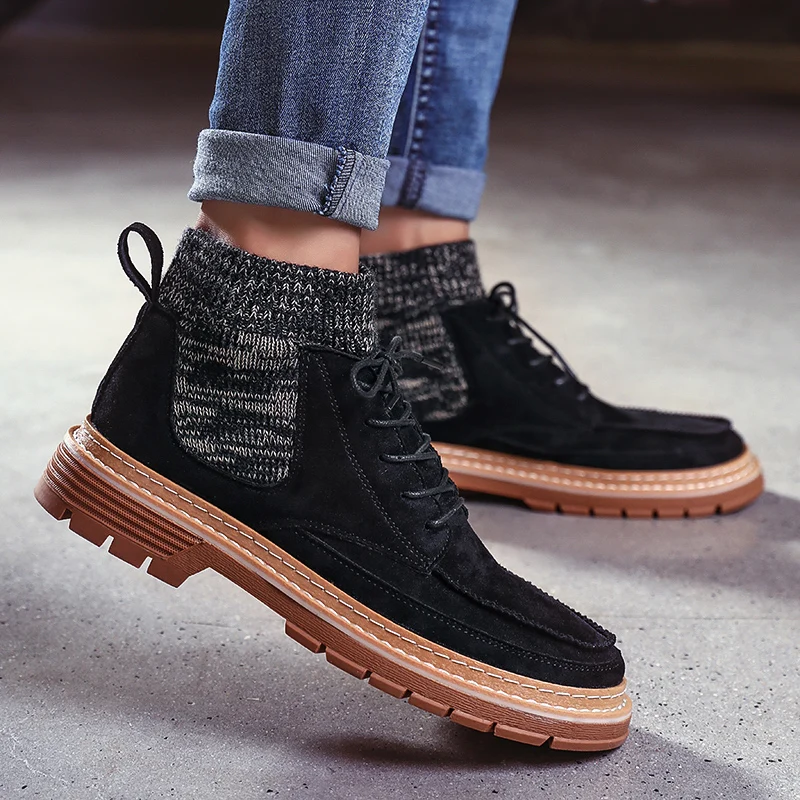 autumn men's ankle boots casual pigskin leather socks shoes male combat combat boot man timber land military boots for men