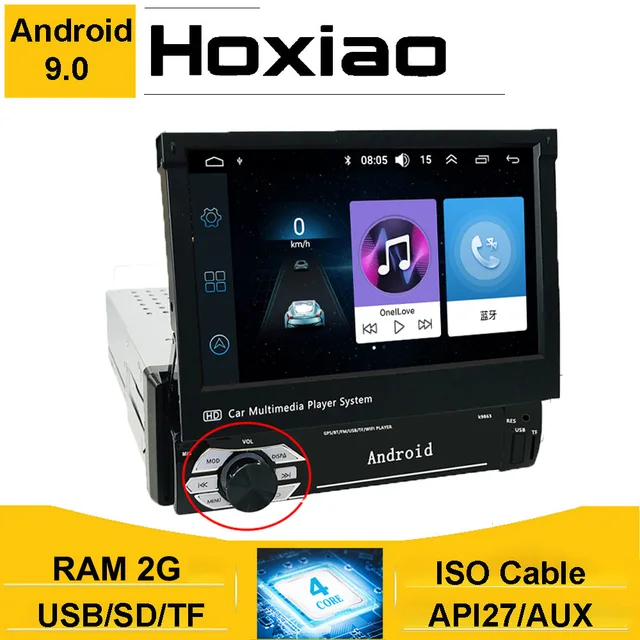 Autoradio automatique Android 7 ", Navigation GPS, caméra Bluetooth, écran rétractable, Audio, USB, lecteur multimédia stéréo, 1 Din 