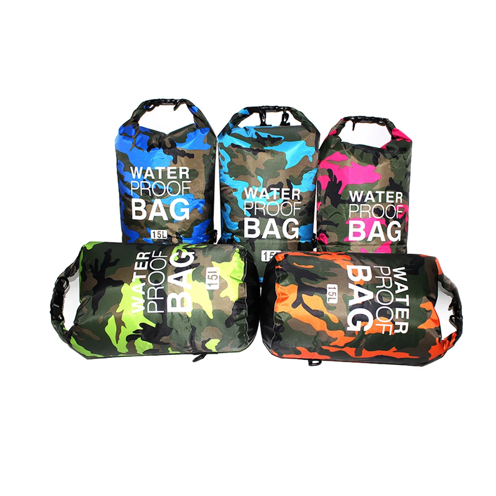 2/5/10/15L Outdoor Camouflage Waterproof Dry Bags Portable Rafting Diving Dry Bag Sack PVC Swimming Bags for River Trekking