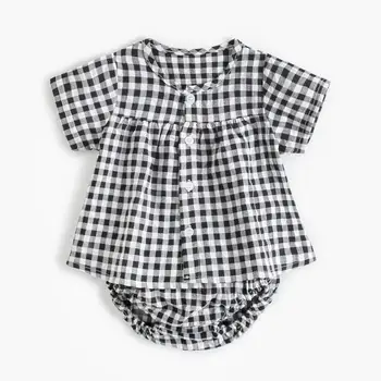 

2020 New Stylish Girls 2 PCS Plaid Set Blouse+Ruffles Shorts Summer Kids Girls Suits 0-3t