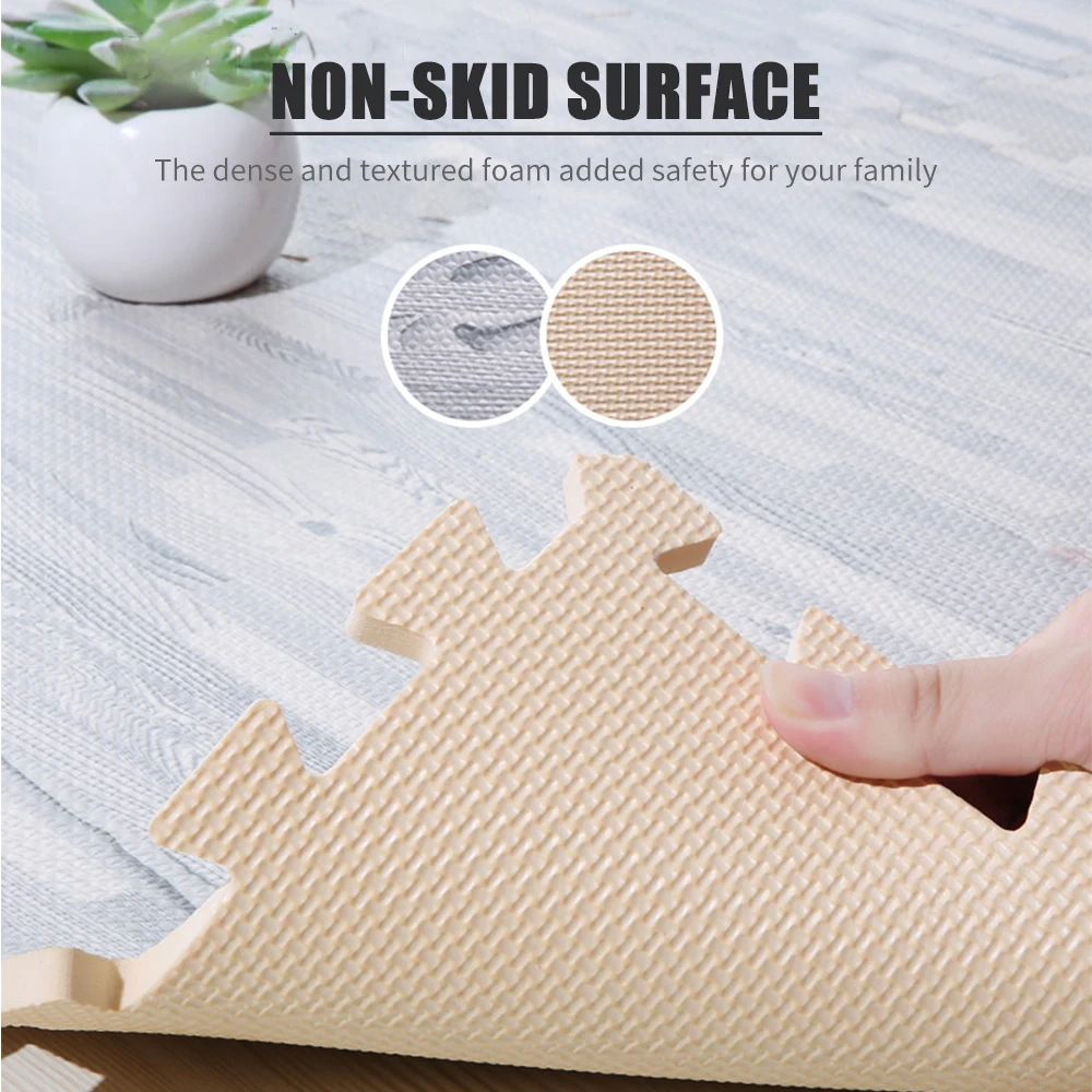

Hot 4 Pcs Foam Floor Mats Printed Wood Thick Exercise Mat with Interlocking Tiles Protective Flooring Cushion