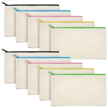 

10Pcs Canvas Makeup Bags Canvas Zipper Pouch Bags Pencil Case DIY Craft Bags for Travel DIY Craft School Colorful Zipper