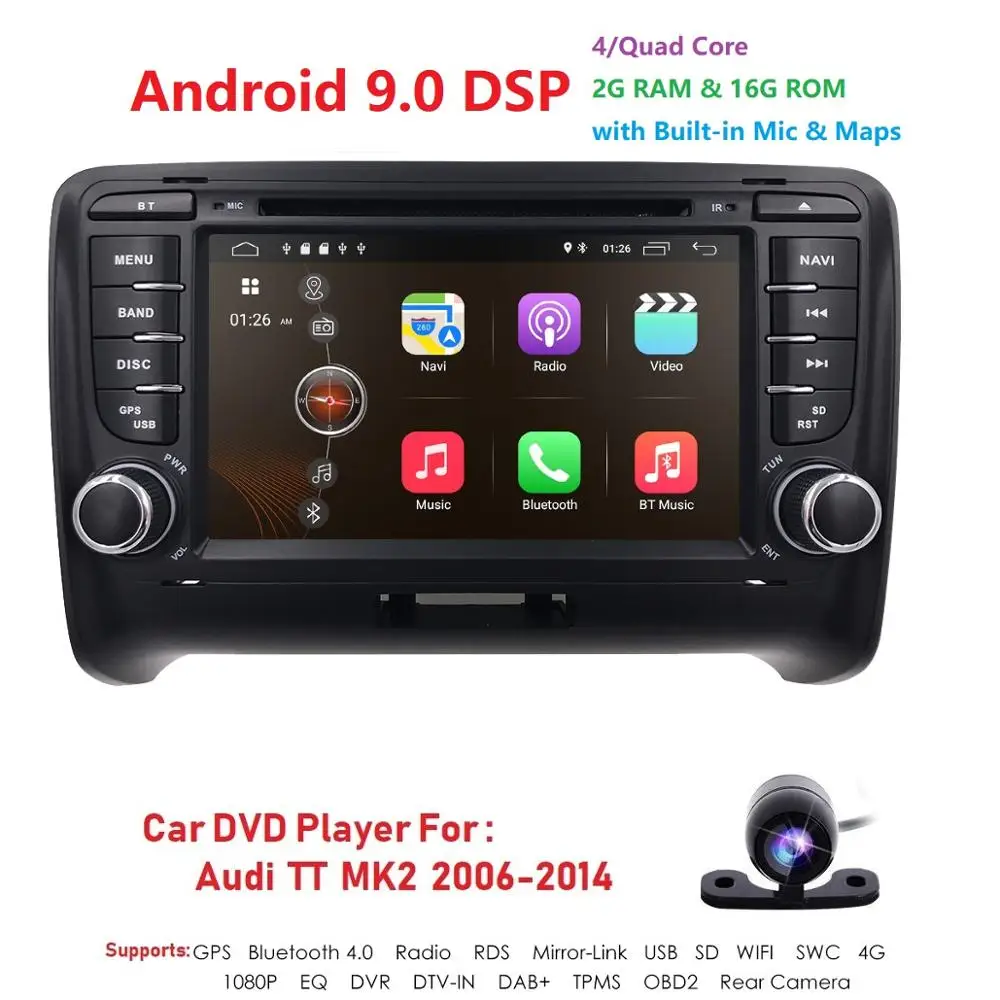Android 9 0 4 четырехъядерный 7 ''Радио Стерео GPS DVR OBD2 автомобильный DVD плеер для Audi