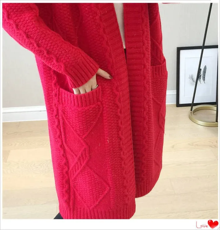 Neploe Twist Medium-long Sweater Cardigan Long Sleeve V-neck Pull Jumpers Autumn Winter Warm Knit Open Stitch Jacket 54652