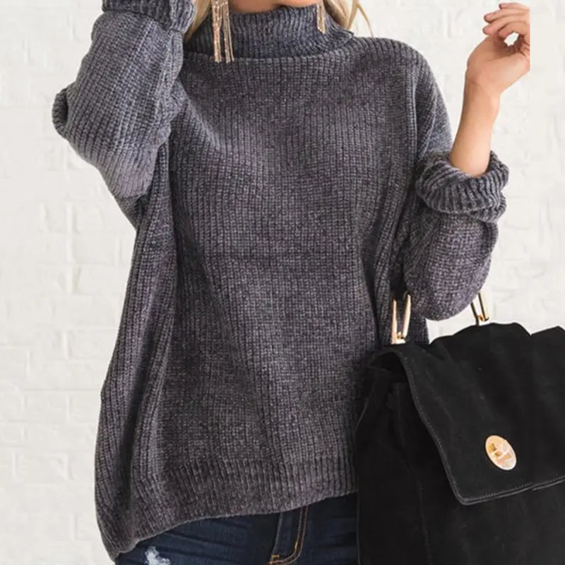 

Women Harajuku Turtleneck Knitted Sweater Oversized Loose Warm Grey Red Green Sweater Korean Style Winter Pullover 2XL 3XL 4XL