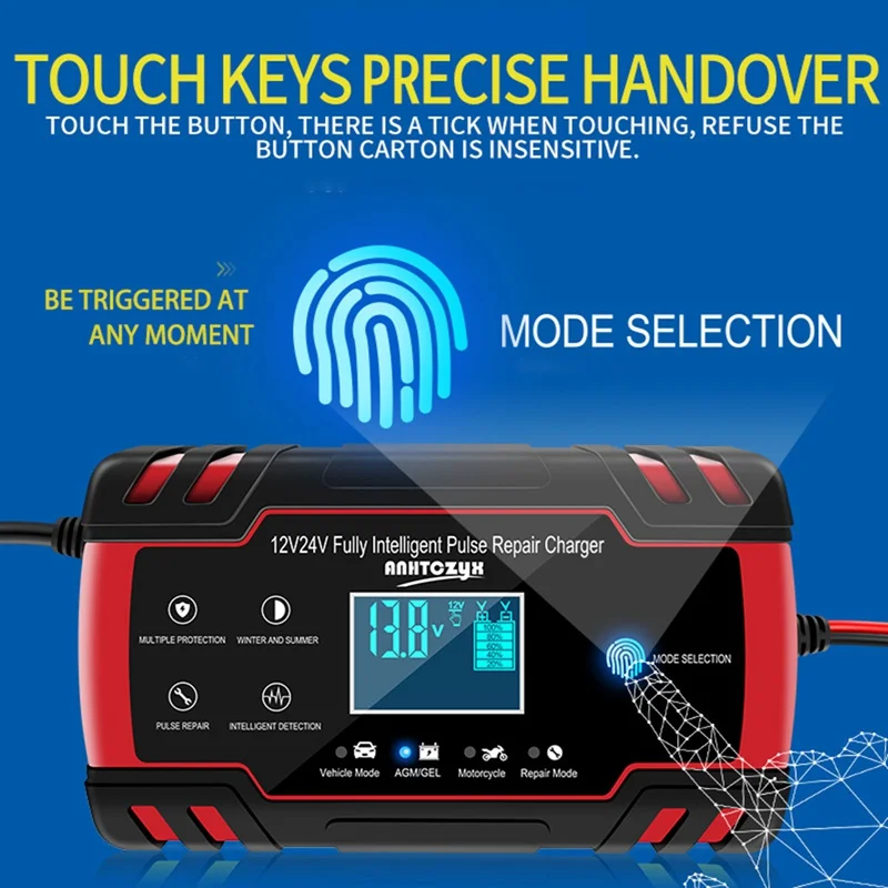 

12/24V 8A Intelligent Car Battery Charger Pulse Repair Starter Fast Charger LCD Digital Display For Vehicle Motorcycle Charger