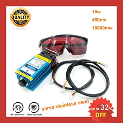 Module laser à mise au point fixe, 15W, bleu, violet, 15000mw, accessoire de gravure artisanale avec PWM, sculpture sur acier inoxydable 