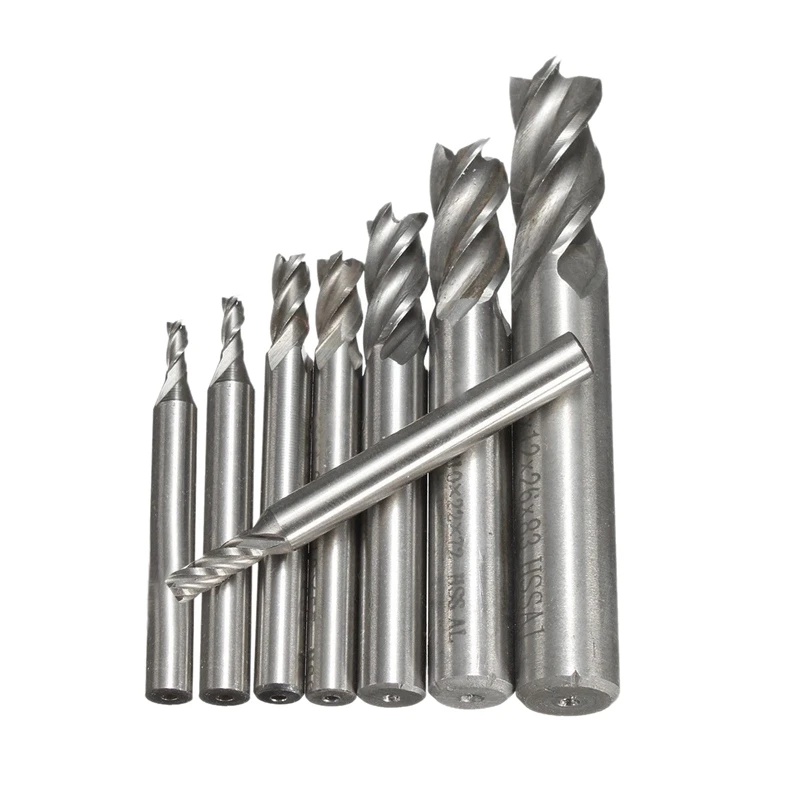 

10Pcs/Set 2-12Mm End Mill Set Hss 4 Blades Flute Milling Cutter Router Bit Cnc Mill Drill Bit For Power Tools