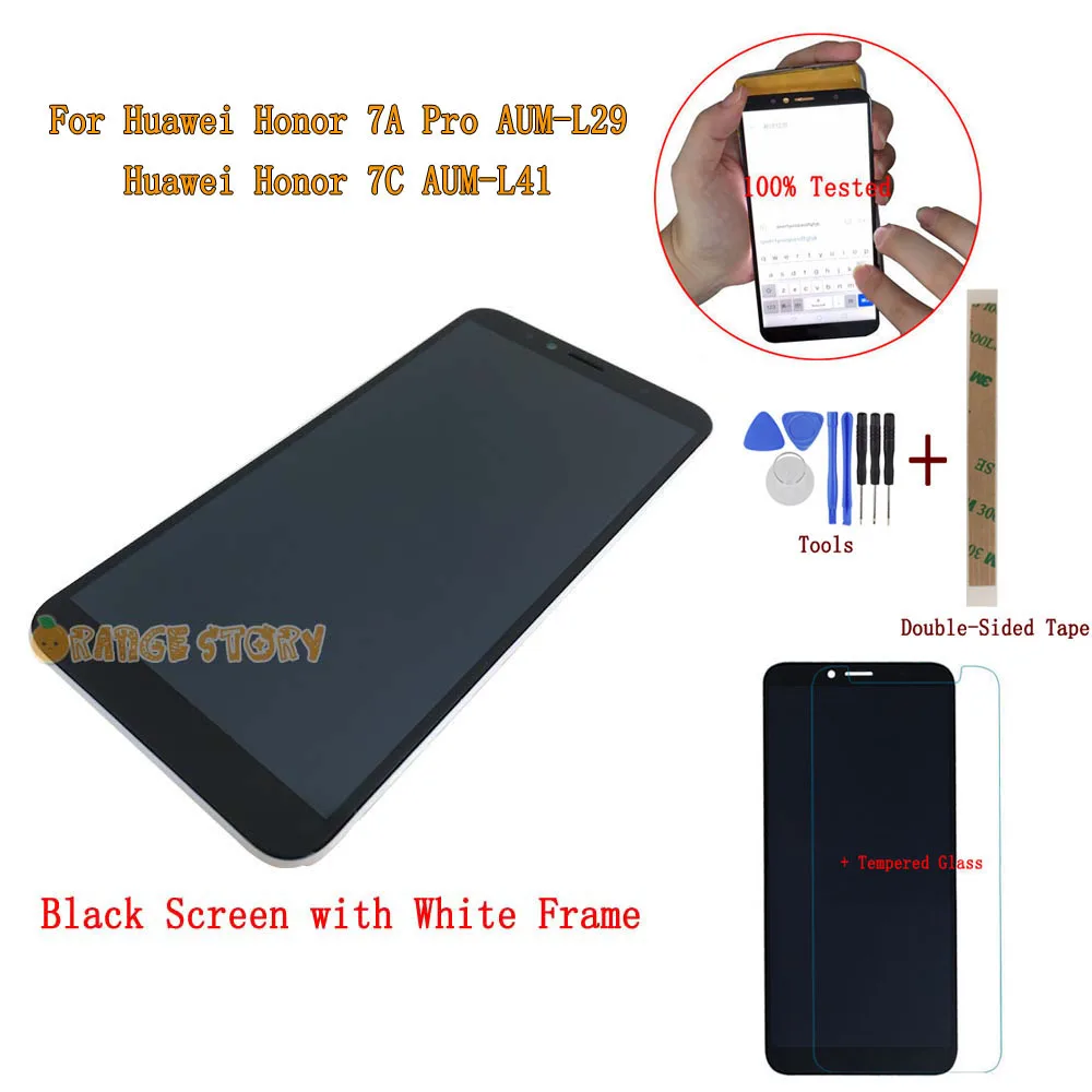 ЖК-дисплей стекло для huawei Honor 7A Pro AUM-L29/Honor 7C AUM-L41 ЖК-дисплей монитор сенсорный экран сенсорная Рамка Замена - Цвет: BK LCD White Frame
