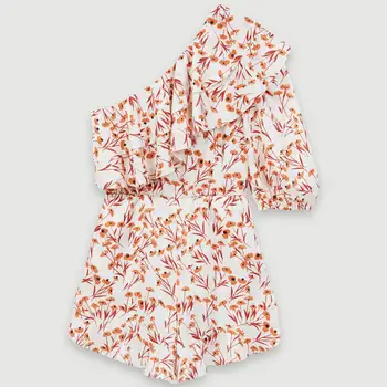 

Sweet Floral Women Playsuit 2020 New Sexy Open Shoulder Ruffled Female Rompers Lady Short Jumpsuit Clothes