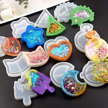 

Quicksand Resin Jewelry Silicone Molds UV Epoxy Resin Molds Heart Star Moon Shape Jewelry Tools For DIY Key Chain Pendants