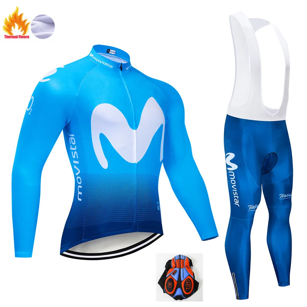 MOVISTAR TEAM велосипедная куртка 9D набор велосипедных штанов Ropa Ciclismo мужская зимняя теплая флисовая pro трикотаж для велосипедистов одежда - Цвет: Winter suit