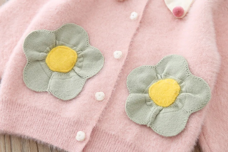 Humor Bear/Новинка года; Корейская вязаная куртка для девочек; теплый свитер с цветочным узором; бархатный кардиган; Милая одежда для маленьких девочек