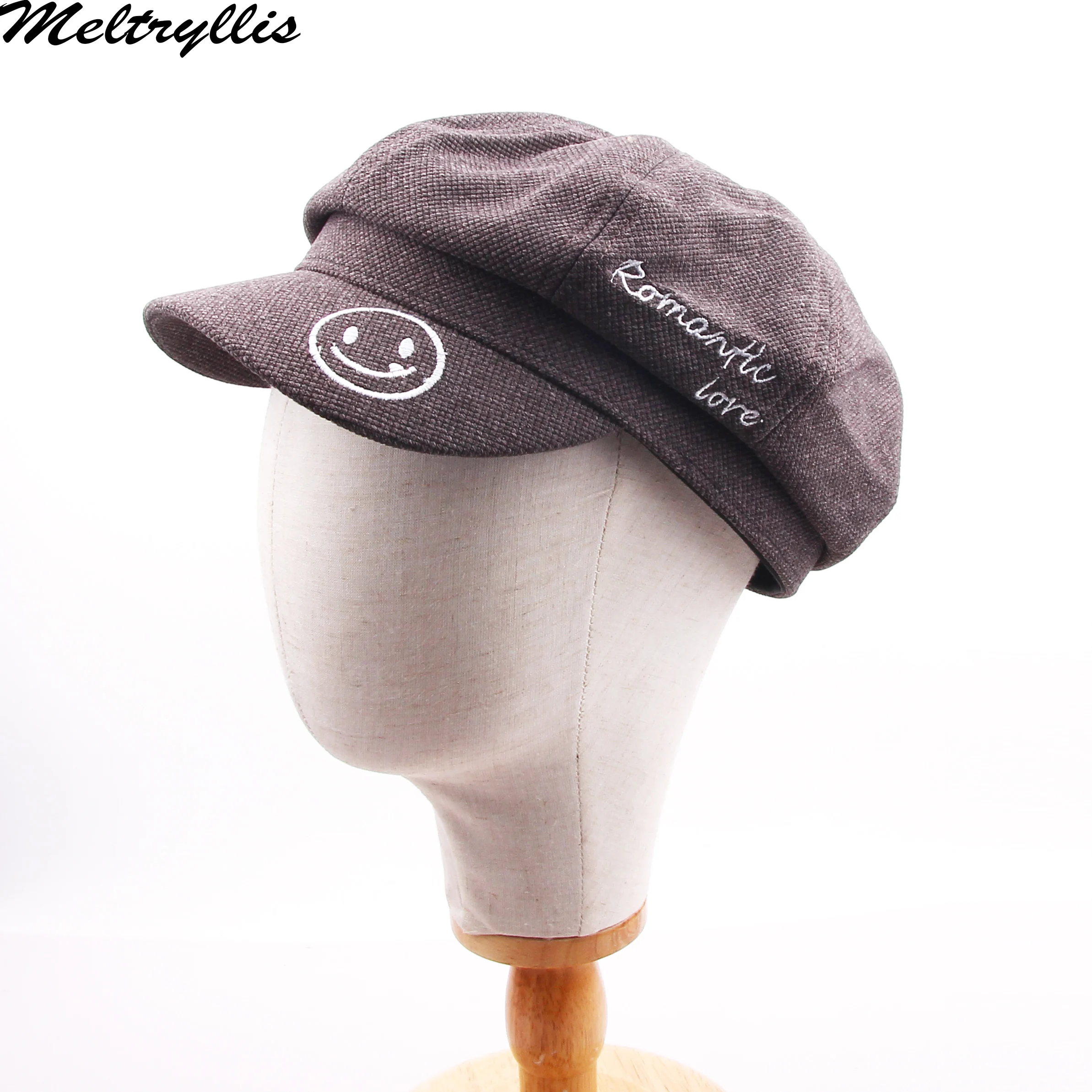[Meltryllis] NEW Smiling Face Octagonal cap Letters embroidery Autumn Winter Women Cap Fashion trend beret