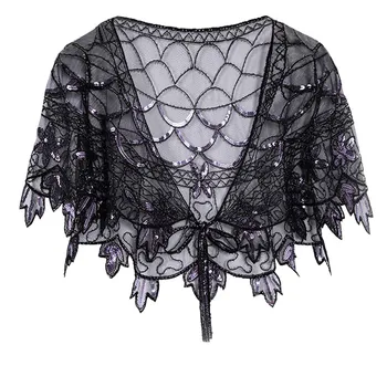 

Cape Coat Women's 1920s Shawl Beaded Sequin Deco Evening Cape Bolero Flapper Cover Up Ponchos Y Capas Mujer 2019