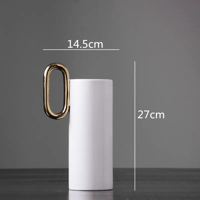 Creative Nordic ceramics Gold cylinder handle Flower arrangement accessories Modern home Decorative ornaments wedding - Цвет: 14.5x27cm