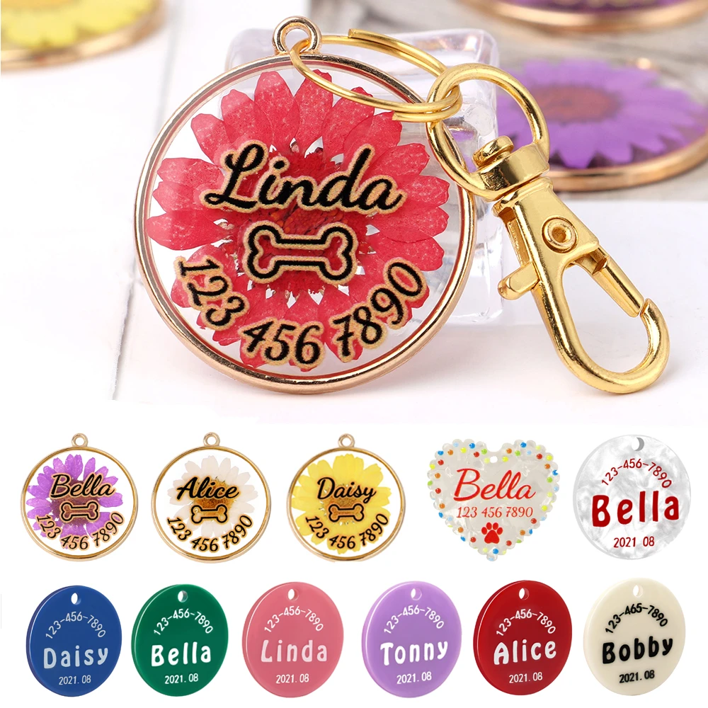 led dog collar Personalized Pet ID Tag Round Heart Dog Cat Tags Anti-lost Nameplate Free Print Name Bone Paw Pendant Plate for Dogs Collar hot dog collars