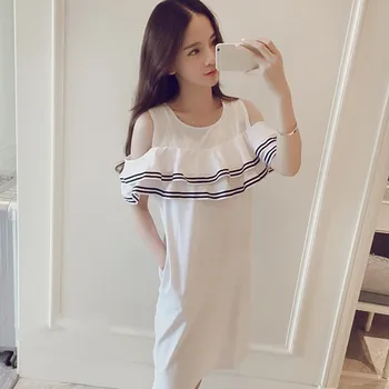 

Ruffles Casual Straight Women Dress Striped O-Neck Short Sleeve 2020 Summer Dress Korean Fashion Mini Dresses robe #33