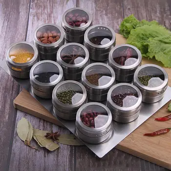 

Magnetic Spice Jars With Wall Mounted Rack Stainless Steel Spice Spice Seasoning Containers With Spice