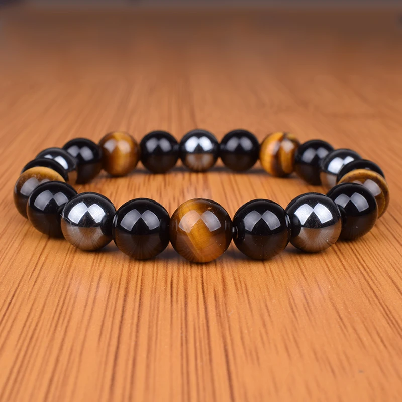 Tiger Eye & Hematite Bracelets Men 10mm Natural Obsidian Beads Bracelets for Women Protection Magnetic Health Jewelry Pulsera
