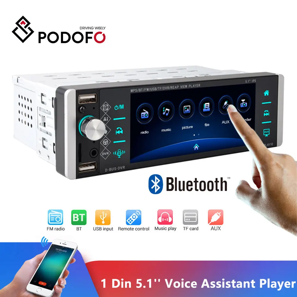 Автомагнитола Podofo 1 Din 5 дюйма Bluetooth 4 2 AM FM RDS AI голосовой помощник MP5 SD/AUX/DVR плеер универсальная