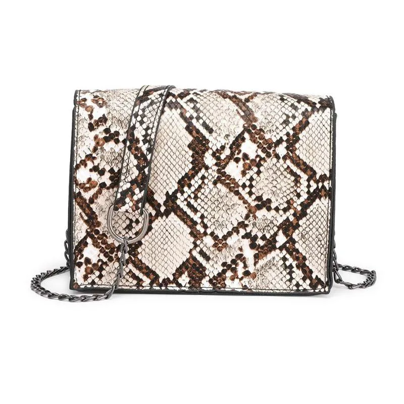 New Fashion Small Snake Print Flap Shoulder Bag Female PU Leather Chain Crossbody Bags for Women Size 17x13x7cm