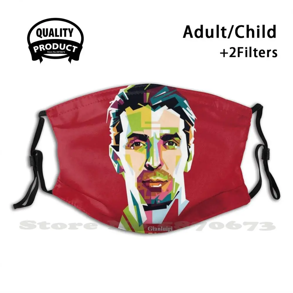 Face Buffon Art Fashion Funny Design Black Reusable Masks Men Football Cool Soccer Player Style Handsome Action Love Gianluigi | Аксессуары